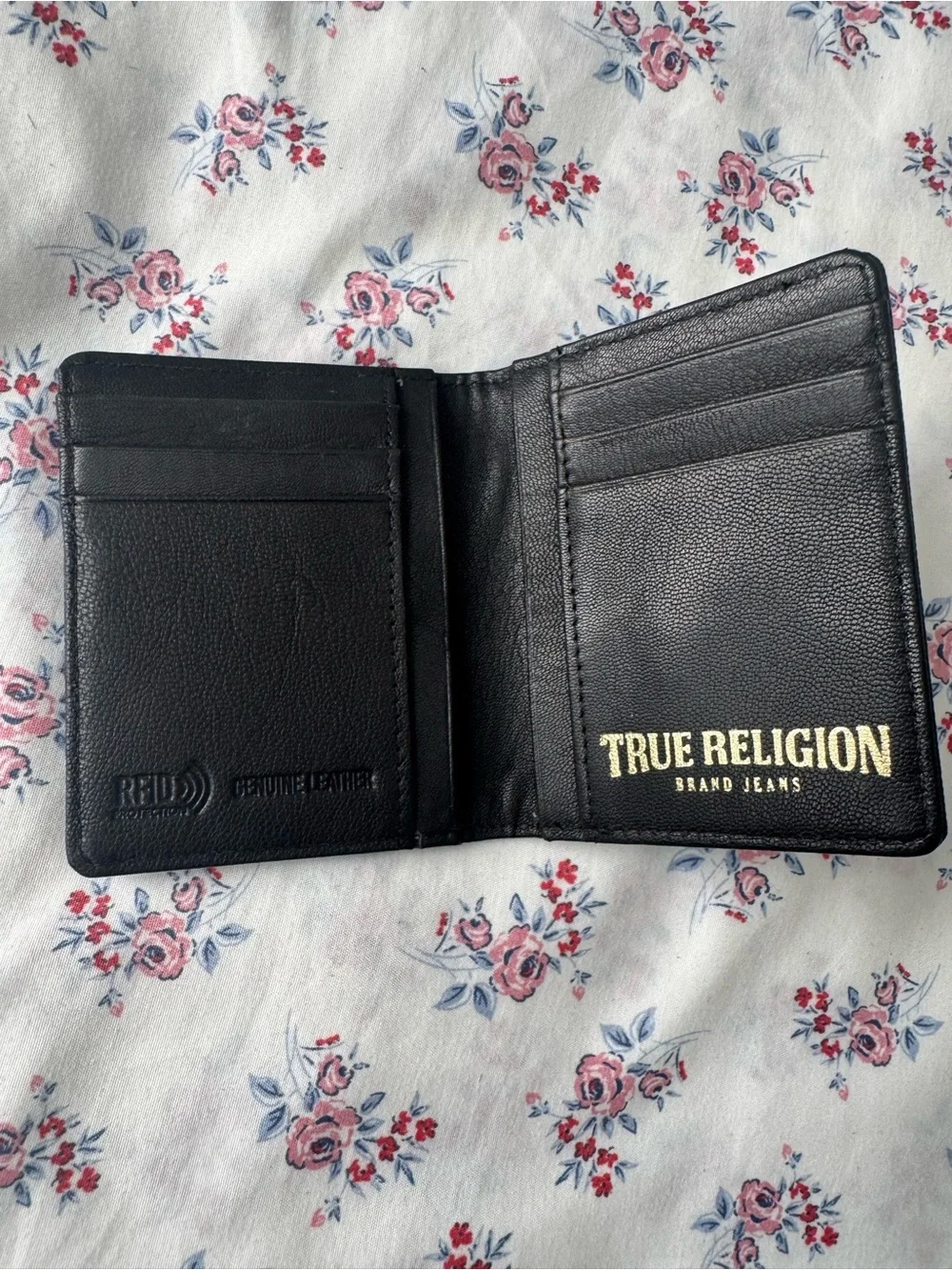 True Religion Black Bi-Fold Wallet with Gold Logo